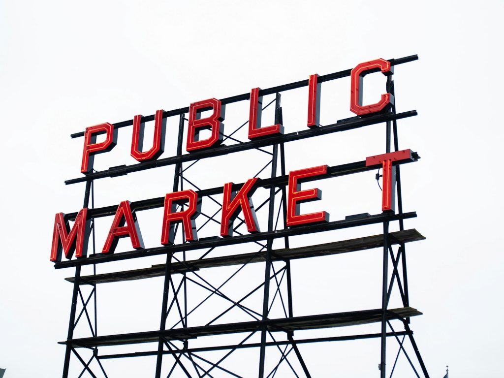 red and black Public Market signboard